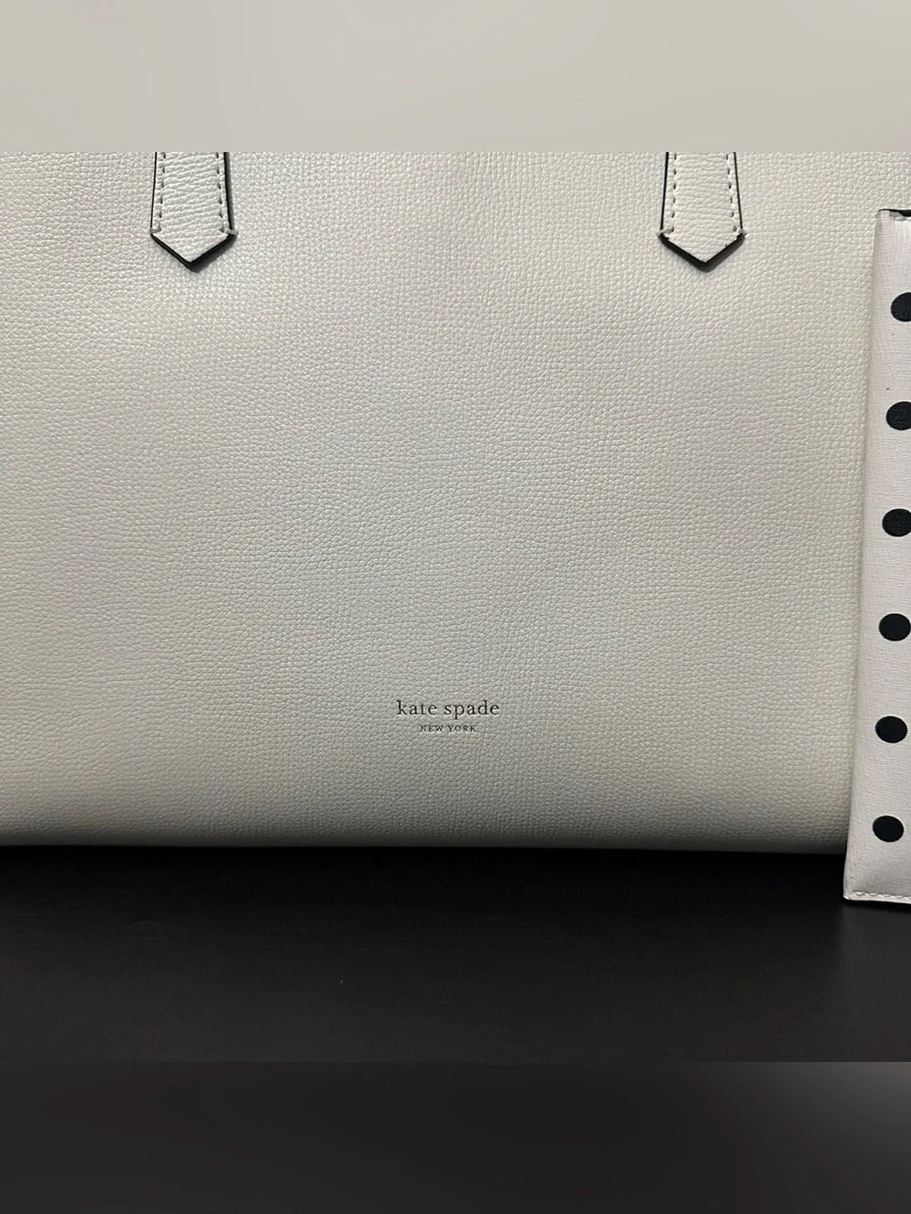 Kate Spade Molly Cabana Dot Pop Large Leather Tote White w/ Pouch